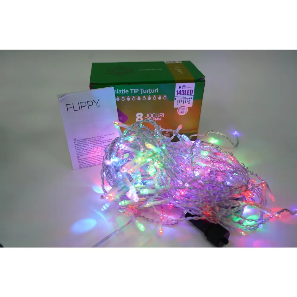 Vivimall® Jégcsap karácsonyi fényfüzér, 5 m, 143 LED, Összekapcsolható, Átlátszó vezeték, RB-RG, Figyelem! tápegység nem t...