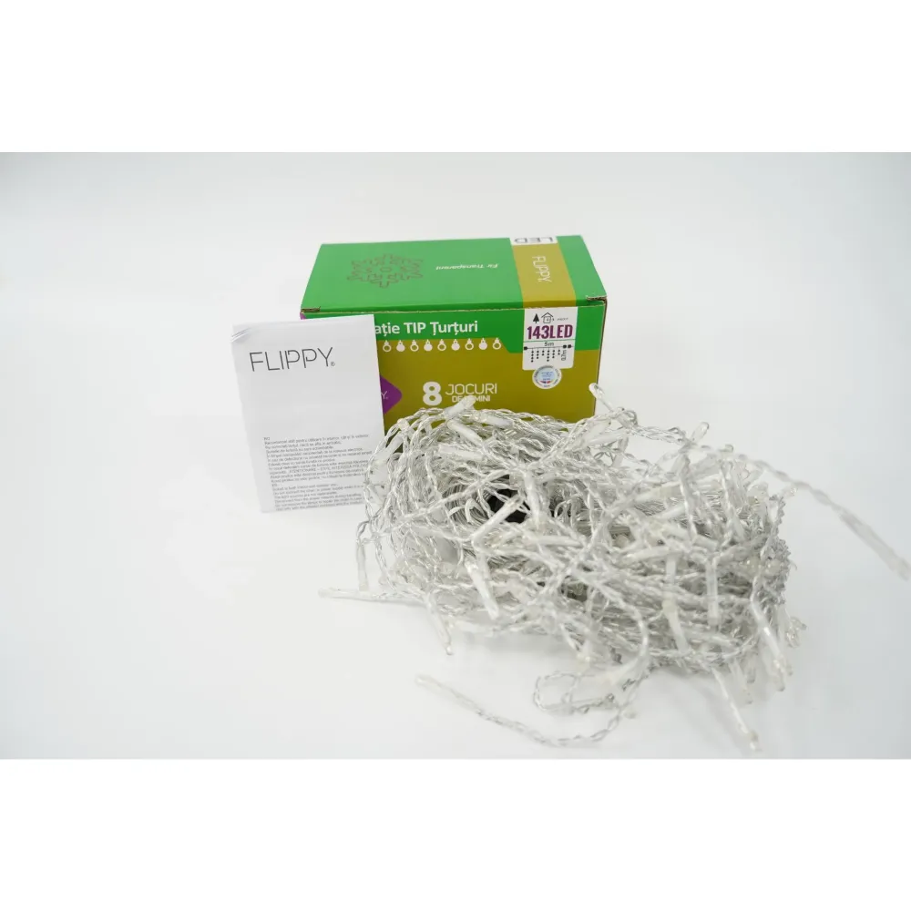 Vivimall® Jégcsap karácsonyi fényfüzér, 5 m, 143 LED, Összekapcsolható, Átlátszó vezeték, RB-RG, Figyelem! tápegység nem t...