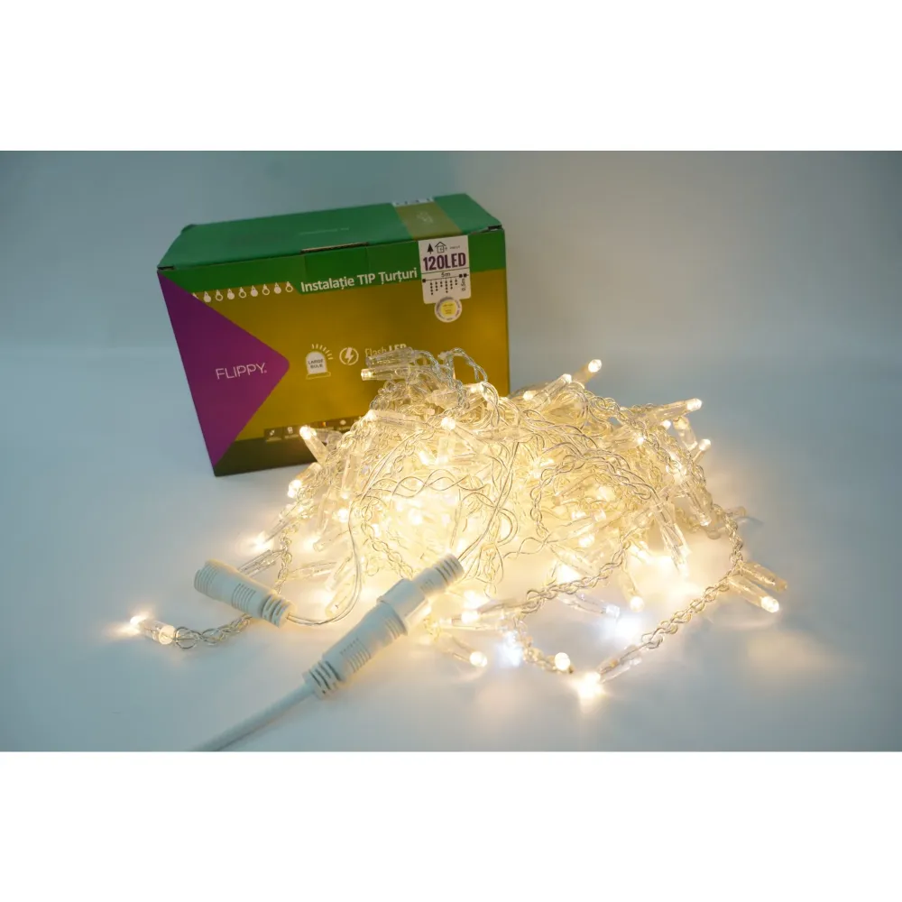 Vivimall® Jégcsap karácsonyi fényfüzér, villogó rojtokkal, IP65, 5 m-es szakasz, 120 LED, csatlakoztatható, átlátszó kábel...