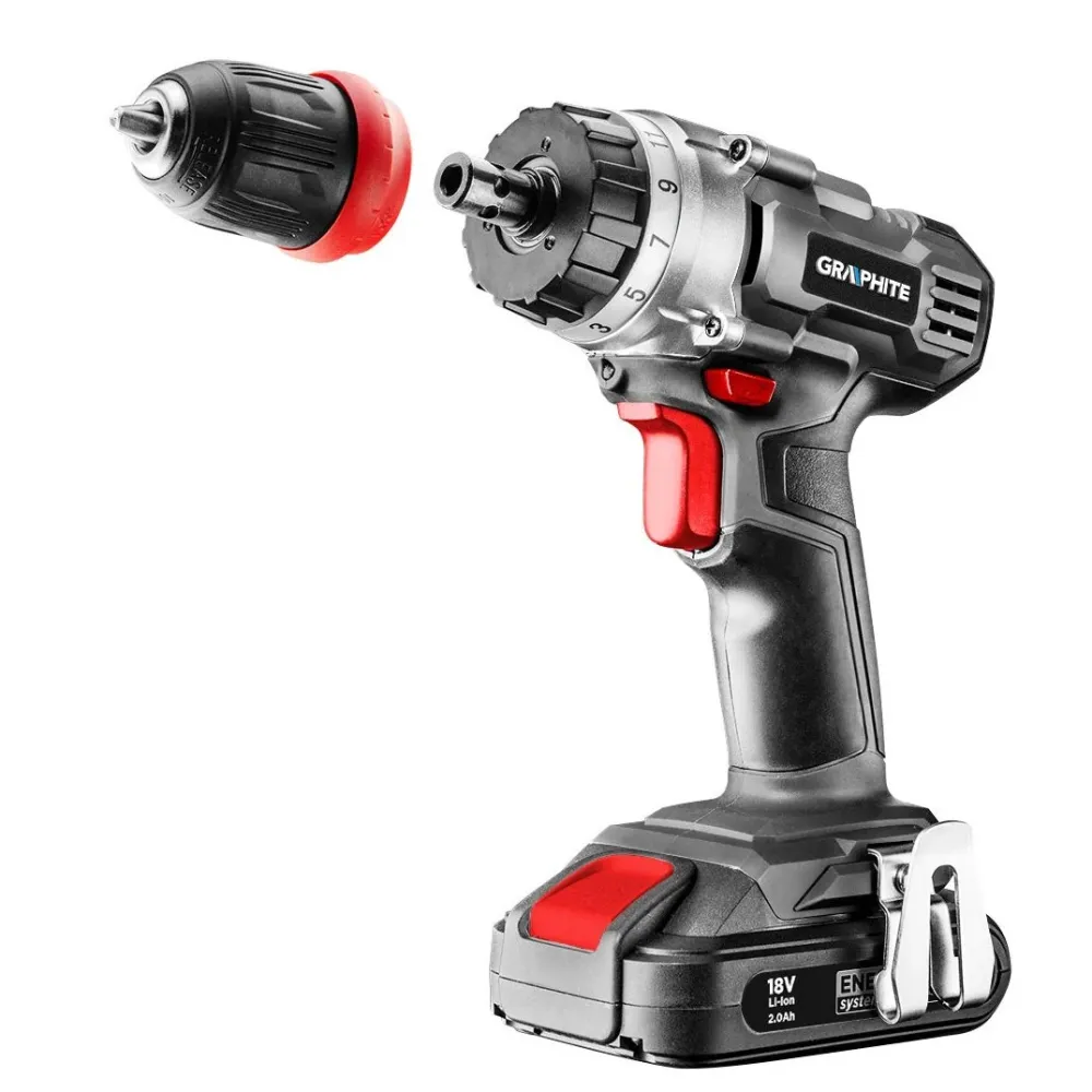 Akkus fúró csavarozó ENERGY+ 18V, 10mm gyorstokmány, levehető fúrótokmány, akku nélkül