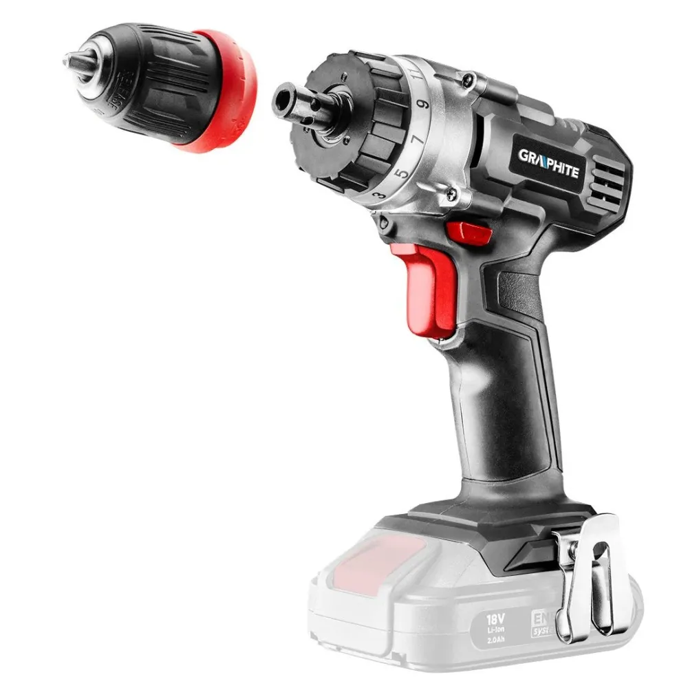 Akkus fúró csavarozó ENERGY+ 18V, 10mm gyorstokmány, levehető fúrótokmány, akku nélkül