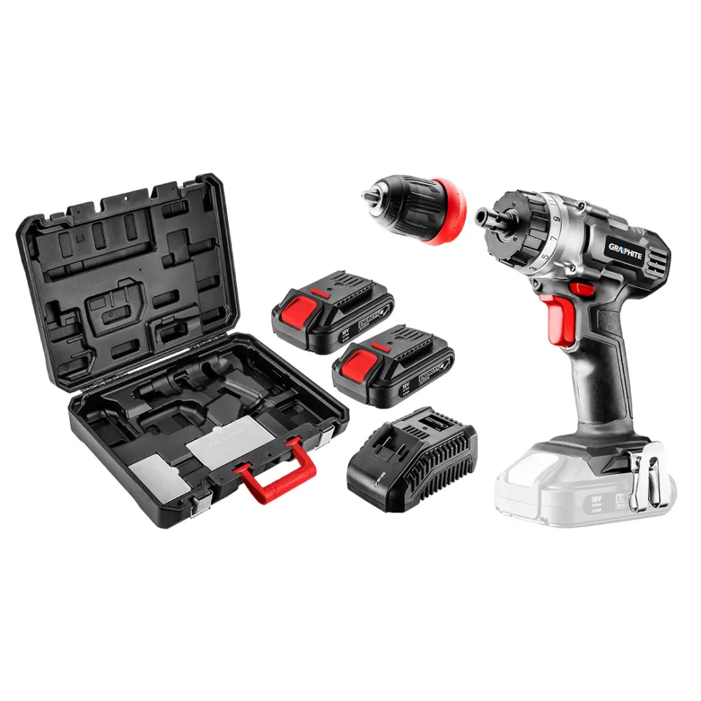 Akkus fúró ENERGY+, 2db akku+töltő, 18V/2Ah, levehető fúrótokmány 10mm, kofferben