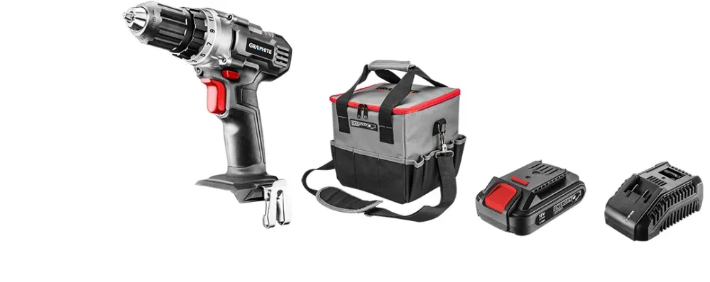Akkus gépkészlet ENERGY+, 18V/2Ah, akkus fúró + lámpa + táska + akku + töltő