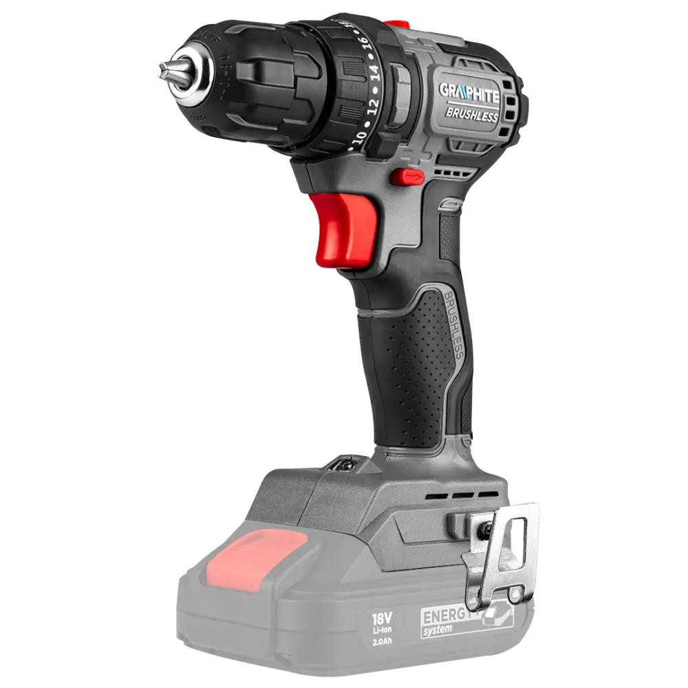 Akkus szénkefementes fúró, csavarozó ENERGY+, 18V, kompakt, 10mm-es tokmány, akku nélkül