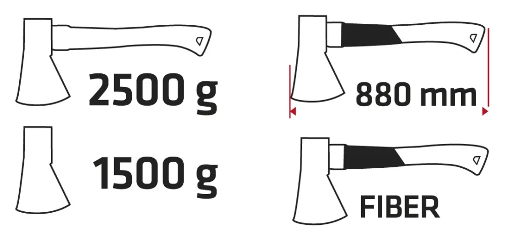 Fejsze 2500g, fej 1500g, üvegszálas nyél