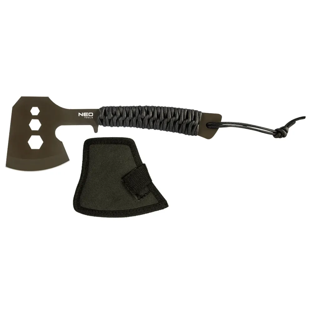 Multifunkciós balta, rozsdamentes acél, teljes hossz 26cm, penge 8cm, paracord markolat, csavarkulcs funkció