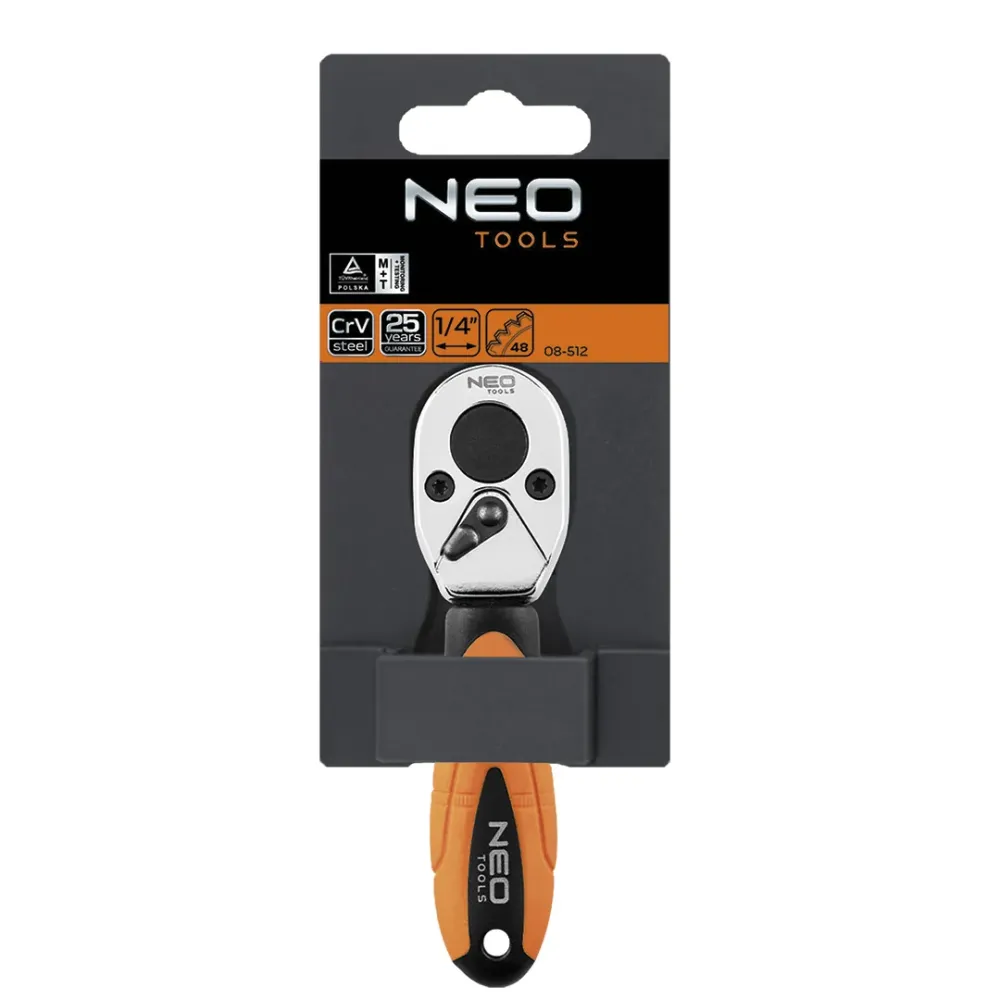 Racsnis kulcs 1/4", bitekhez, 105mm, 48fog, DIN3122