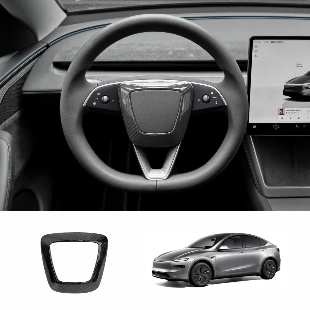 Tesla Model Y Juniper 2025+ - Továbbfejlesztett középső díszléc valódi karbonból kormánykerék légzsákjához