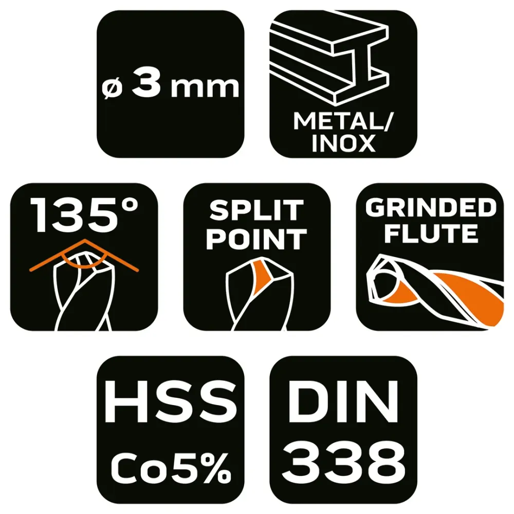 Csigafúró HSS-Cobalt 5% 3mm, min. rendelés: 5db