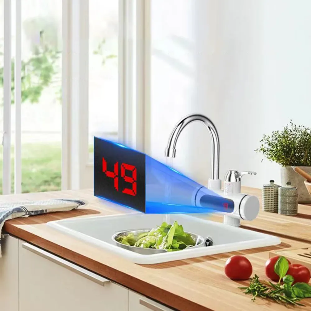 Elektromos vízmelegítő fali bekötésű csaptelep azonnali hideg-meleg gyorsfűtéses csap LED digitális hőmérséklet kijelzővel