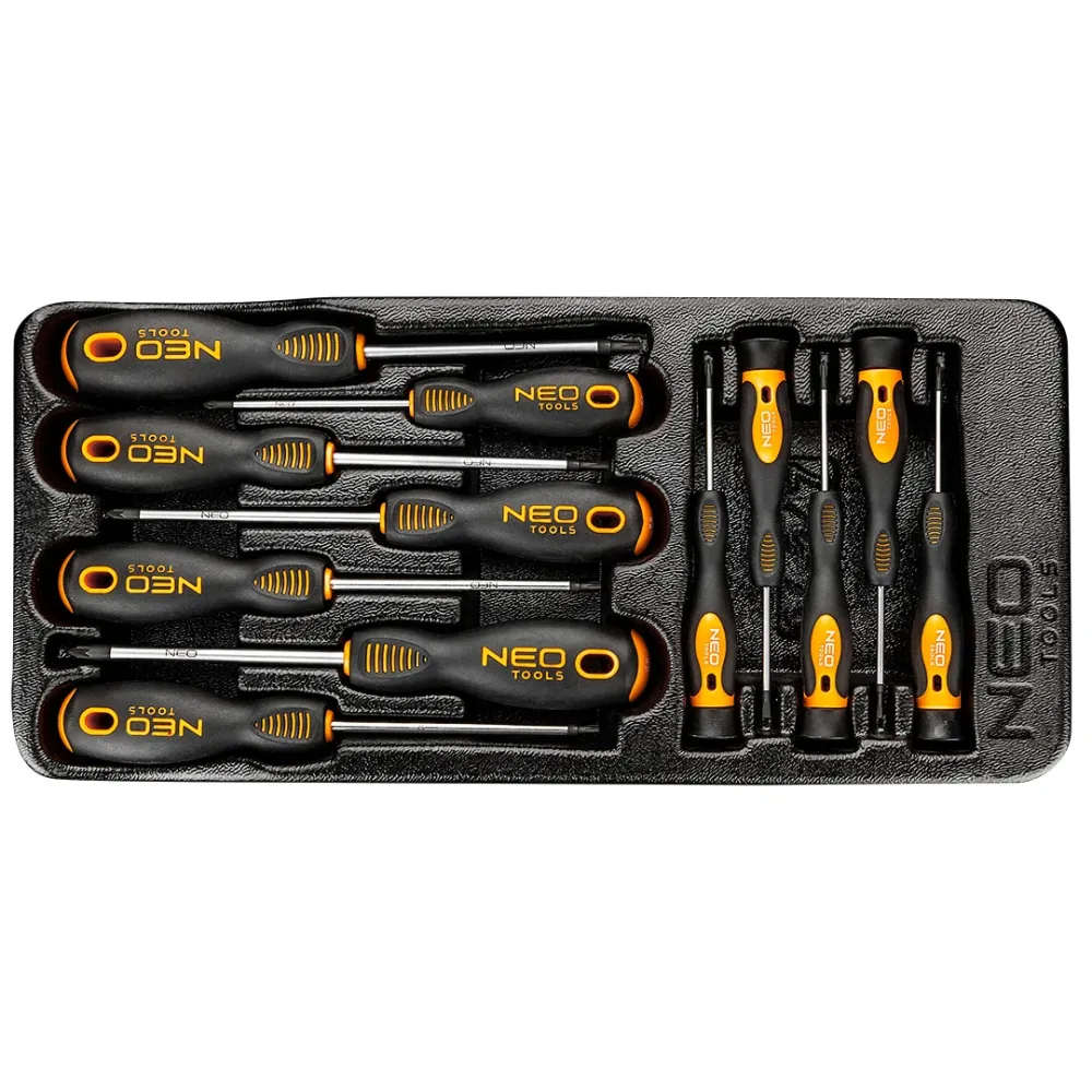 Műszerész, precíziós csavarhúzó készlet, PZ, Torx, 12db, műhelykocsitálcával