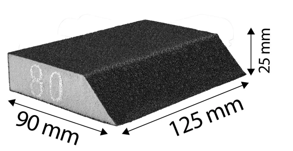 Csiszolószivacs 45fokos élű, 125x25x90mm, K80, min. rendelés: 5db