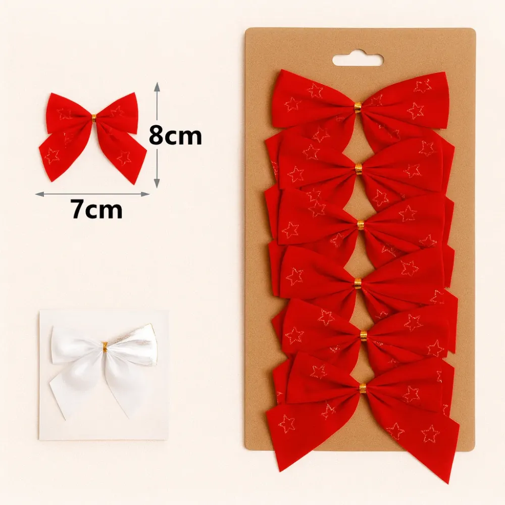 Piros karácsonyi textil masni szett, 6 db, 8×7 cm
