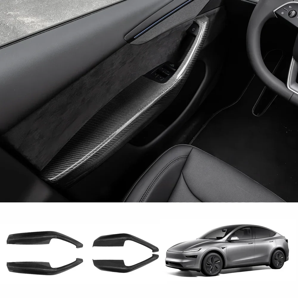 Kiváló minőségű szénszálas kartámasz burkolatok Tesla Model Y Juniper 2025+ (4 darabos készlet)