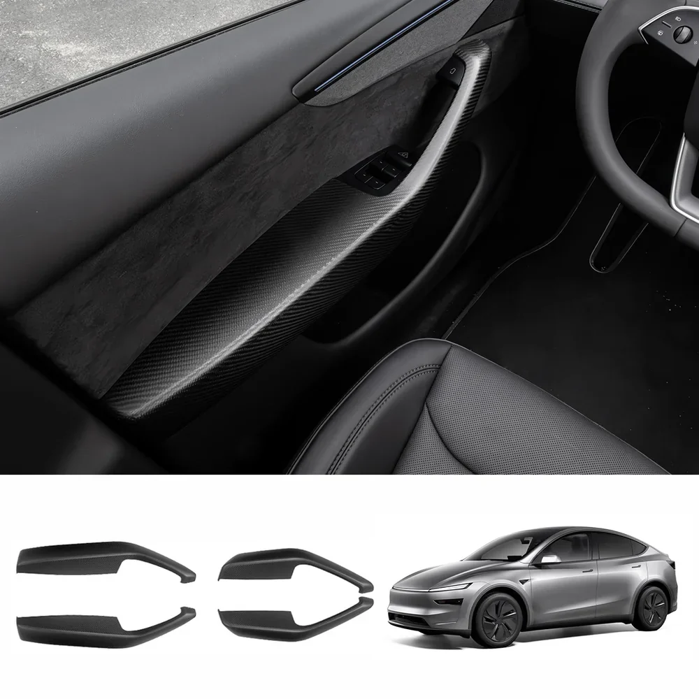 Kiváló minőségű szénszálas kartámasz burkolatok Tesla Model Y Juniper 2025+ (4 darabos készlet)