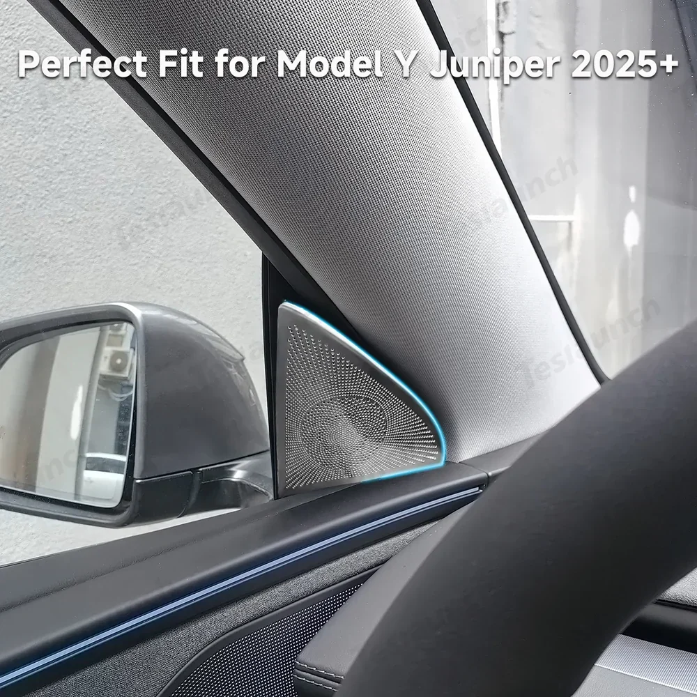 Tesla Model Y Juniper 2025+ rozsdamentes acél háromszög alakú hangszórórácsok az első ajtókhoz
