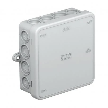 Obo falonkívüli kötődoboz szürke müanyag A14 100x100x38 IP55 2000378
