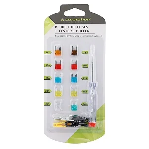Pengés biztosítékok MINI, 10 db + feszültségmérő 6-24V + klipsz