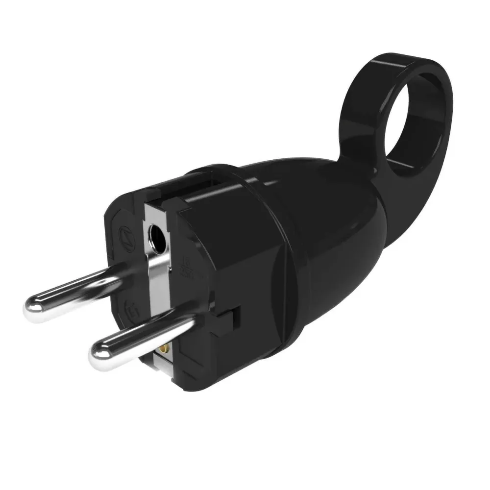 Villásdugó Schuko Confort gyűrűvel 16A 250V – Fekete