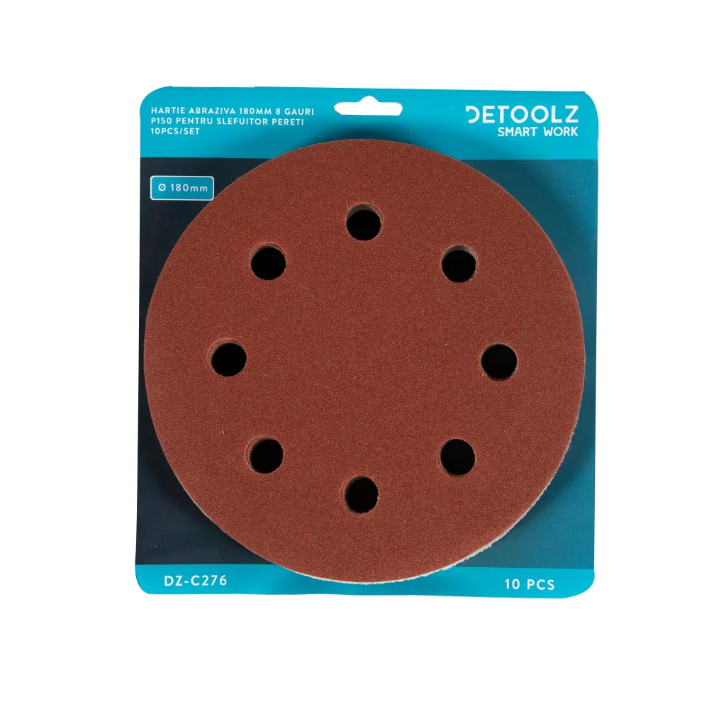 10 DB CSISZOLÓPAPÍR P150 8 LYUKKAL ÁTMÉRŐ 180MM DETOOLZ