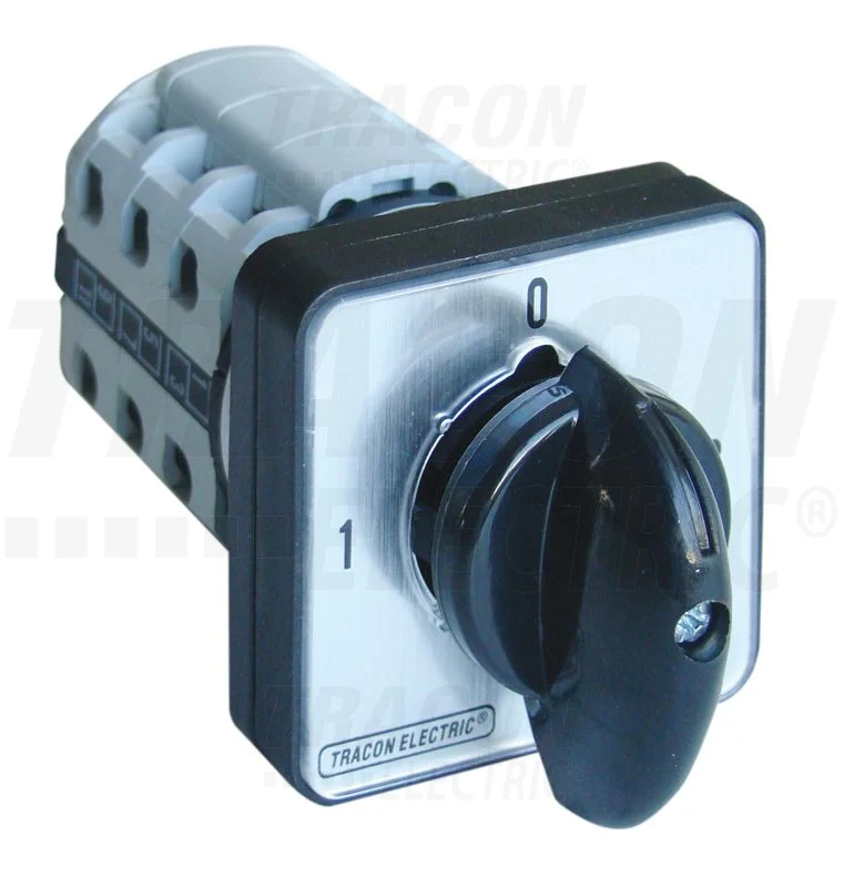 Tracon Beépíthető Választókapcsoló 400V, 50Hz, 20A, 2×4P, 5,5kW, 48×48mm, 90° TKV-209/4