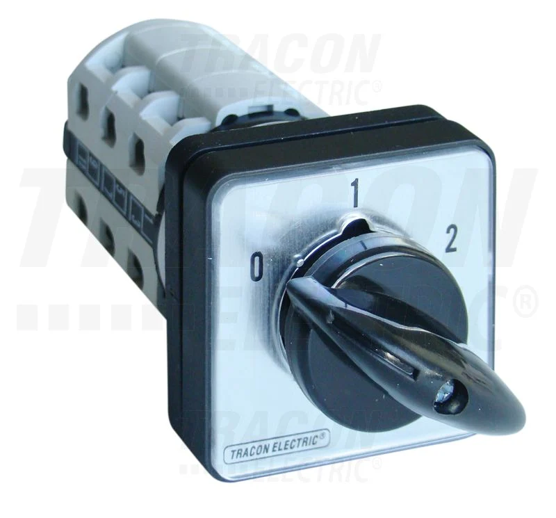 Tracon Beépíthető Választókapcsoló 400V, 50Hz, 32A, 2×3P, 11kW, 64×64mm, 60° TKB-326/3