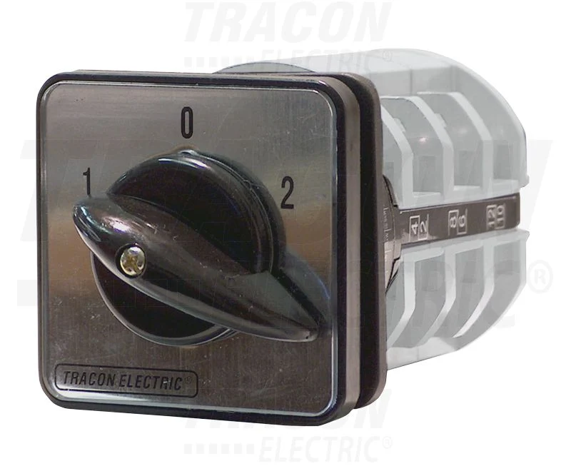 Tracon Beépíthető Választókapcsoló 400V, 50Hz, 63A, 2×3P, 18,5kW, 64×64mm, 90° TKV-636/3
