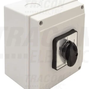 Tracon Tokozott Választókapcsoló 400V, 50Hz, 25A, 2×3P, 7,5kW, 48×48mm, 60°, IP65 TKB-256/3T65
