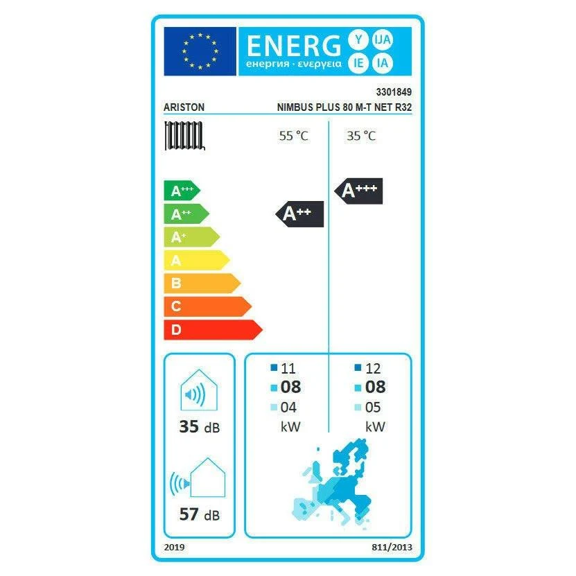 Ariston Nimbus Plus 80 M-T NET R32 monob. hősziv. 8 kW, fali beltérivel, 1 fütőkör, 3 fázis
