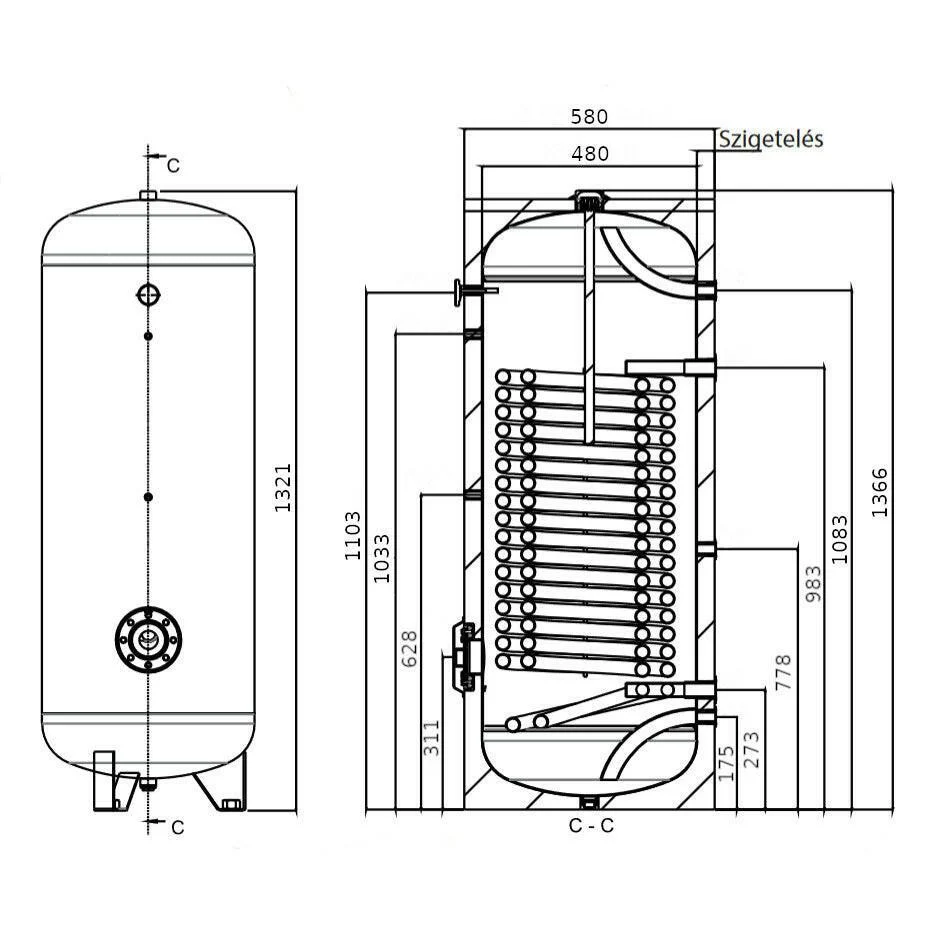 Heizer BSH-203 indirekt tároló hőszivattyúhoz álló, fix szigetelés, 1 hőcserélő, 200l (BSH203)