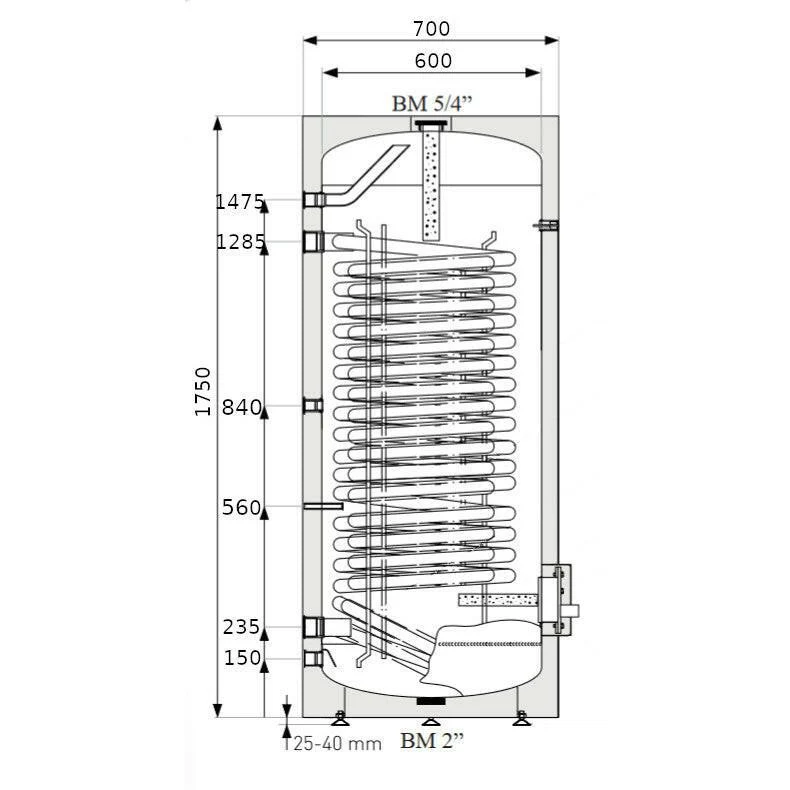 Heizer BSH-400 indirekt tároló hőszivattyúhoz álló, fix szigetelés, 1 hőcserélő, 400l (BSH400)