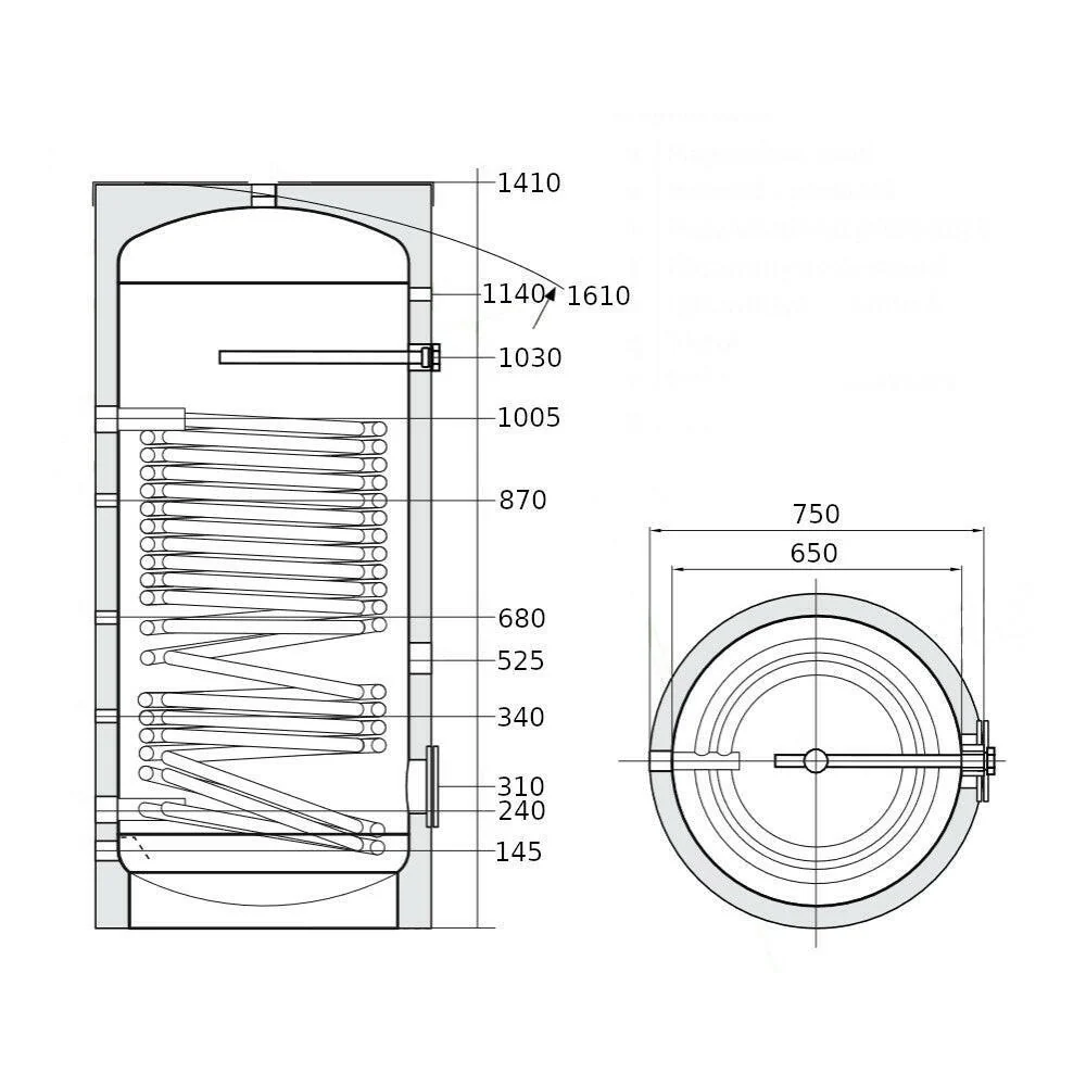 Heizer BSH-401R indirekt tároló hőszivattyúhoz álló, fix szigetelés, 1 hőcserélő 4,5m2 , 400l (BSH401R)