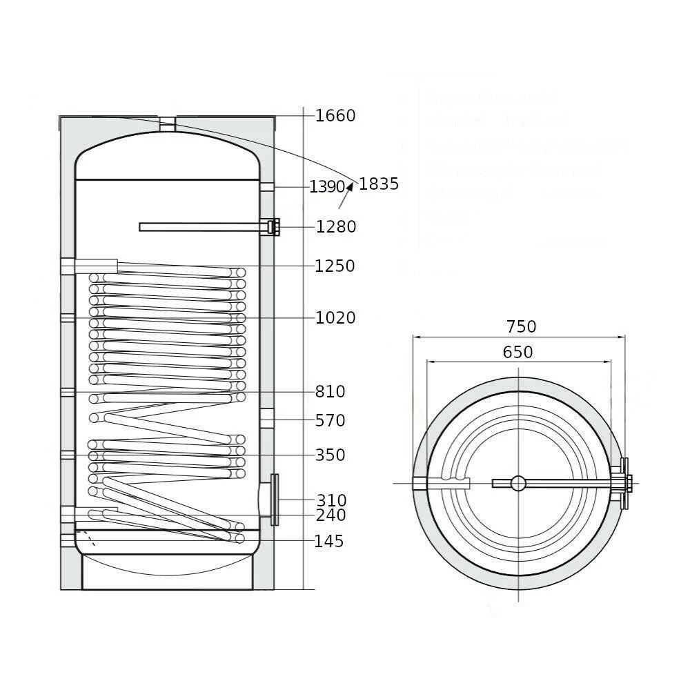 Heizer BSH-501R indirekt tároló hőszivattyúhoz álló, fix szigetelés, 1 hőcserélő 5,7m2 , 500l (BSH501R)