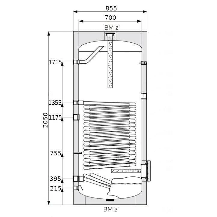 Heizer BSH-700 indirekt tároló hőszivattyúhoz álló, fix szigetelés, 1 hőcserélő , 700l (BSH700)