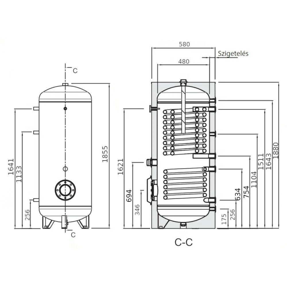 Heizer SOH-303 indirekt tároló hőszivattyúhoz, álló, 2 hőcserélő, fix szigeteléssel, 300l (SOH-303)