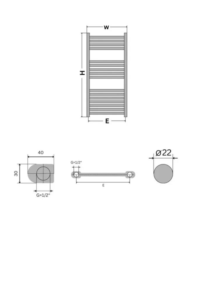 Törölközőszárító radiátor - Viva Platinum Therm - EGYENES - fehér - 500 x 1000 mm