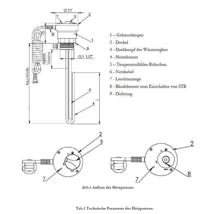 Elektromos fűtőelem fűtőpatron 6 kW, AG 1 ½“ 400V