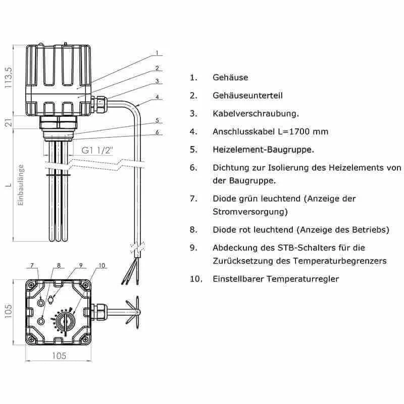 Elektromos fűtőelem szabályozóval és termosztáttal 9,0 kW
