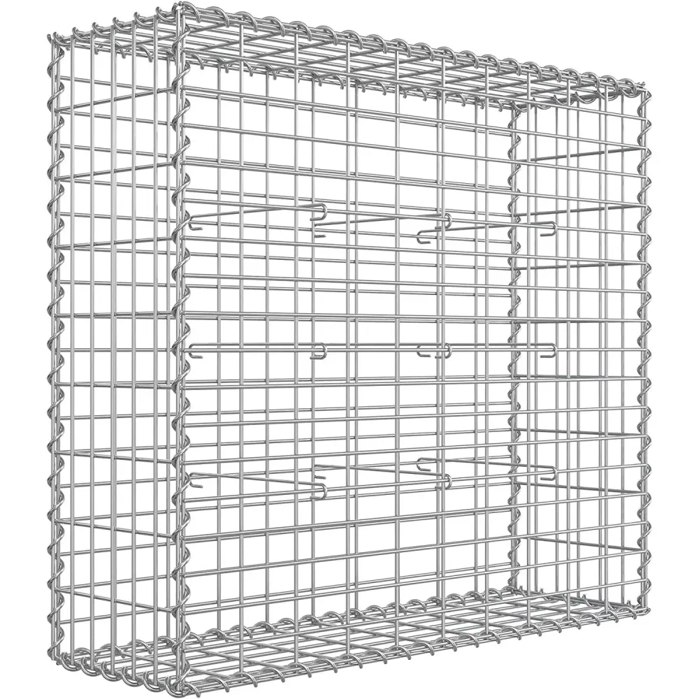 Gabion kosár, kerti dekor válaszfal, 100 x 95 x 30 cm, ezüst