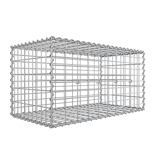 Gabion kosár, Fém kőkosár 5 x 10 cm-es hálómérettel falikövekhez, horganyzott, kő gabion fal, 100 x 50 x 50 cm, ezüst