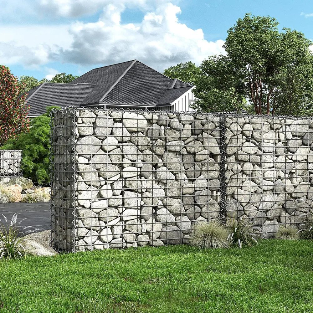 Horganyzott acél gabion kosár, kerti dekor válaszfal, 100 x 80 x 30 cm