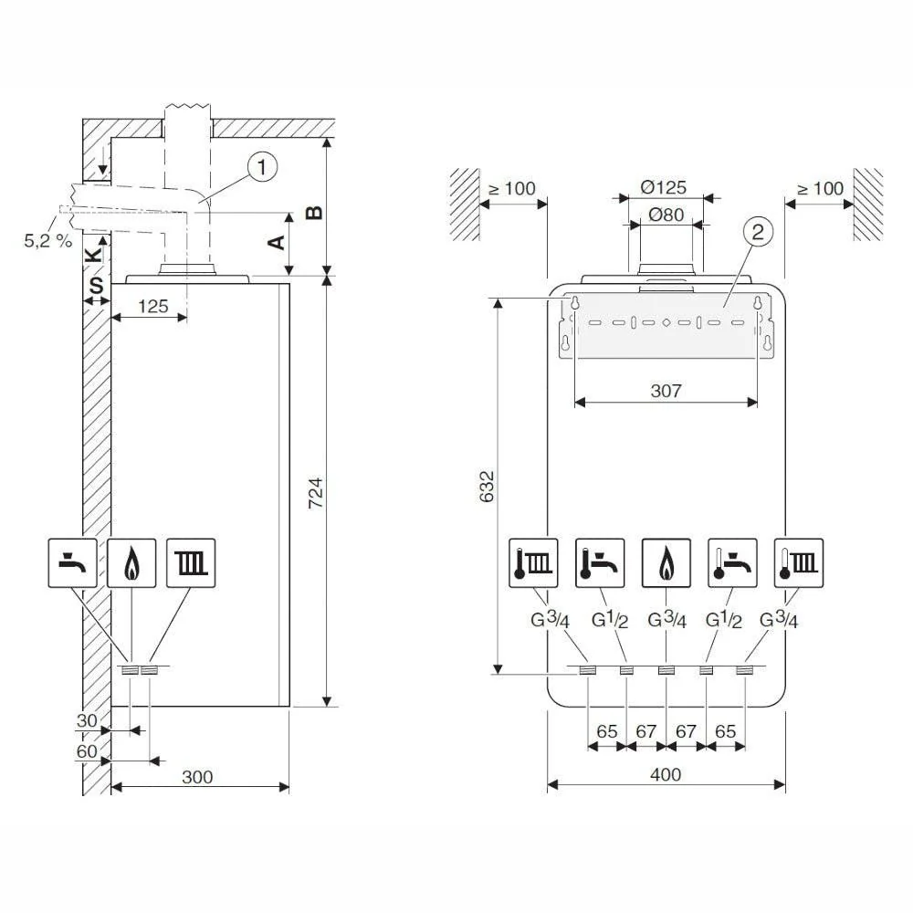 Bosch Condens 2300i W 24 P23 kondenzációs gázkazán, fűtő, 24kW, fehér, HM300 elektronikával (7736902954)