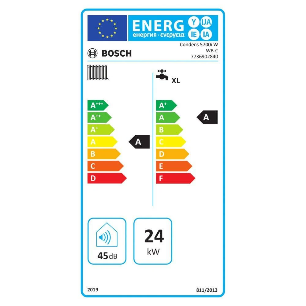 Bosch Condens 5700i W C24/30 fali kondenzációs gázkazán, kombi, 24kw, fehér, HMI 700 szabályozóval (7736902840)