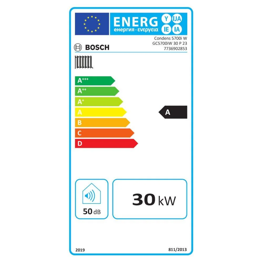Bosch Condens 5700i W P30 fali kondenzációs gázkazán, fűtő, 30kw, fehér, HMI700 szabályozóval (7736902853)