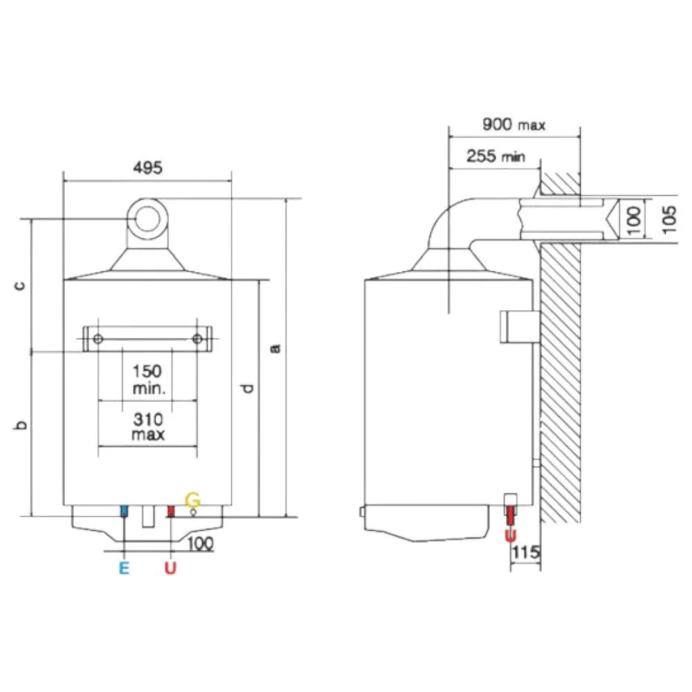 Ariston S/SGA BF X 100 EE gázüzemű vízmelegítő, parapetes, 100 literes (3211201)