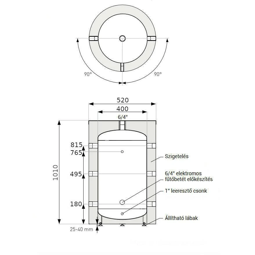 Heizer PUS-100 puffertároló hőcserélő nélkül, fix szigetelés (PUS100)