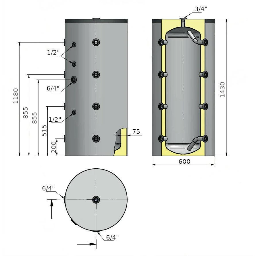 Heizer PUS-202 puffertároló hőcserélő nélkül, szigeteléssel 200 liter (PUS202)