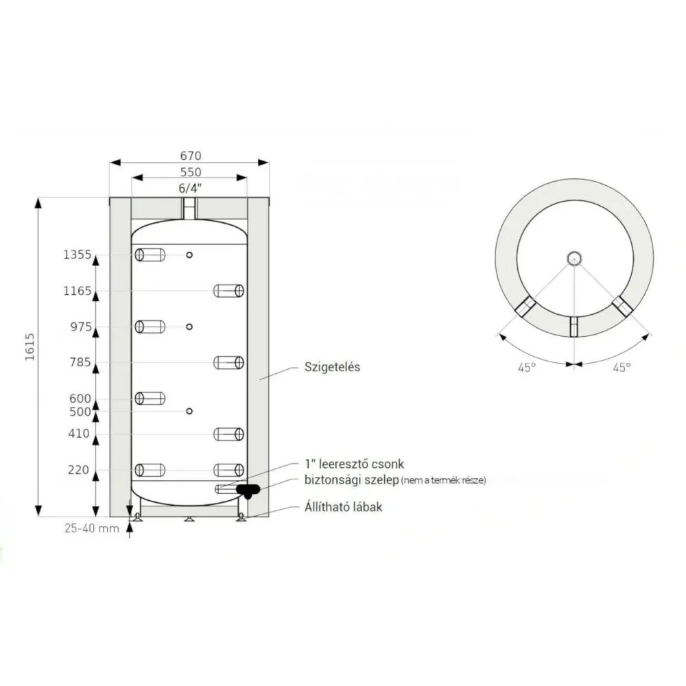 Heizer PUS-300 puffertároló hőcserélő nélkül, fix szigetelés (PUS300)