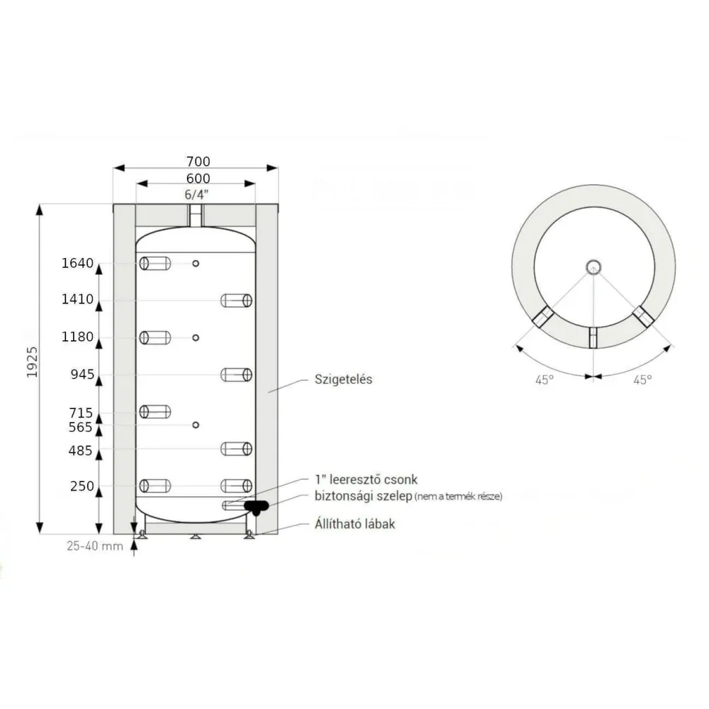 Heizer PUS-500 puffertároló hőcserélő nélkül, fix szigetelés (PUS500)