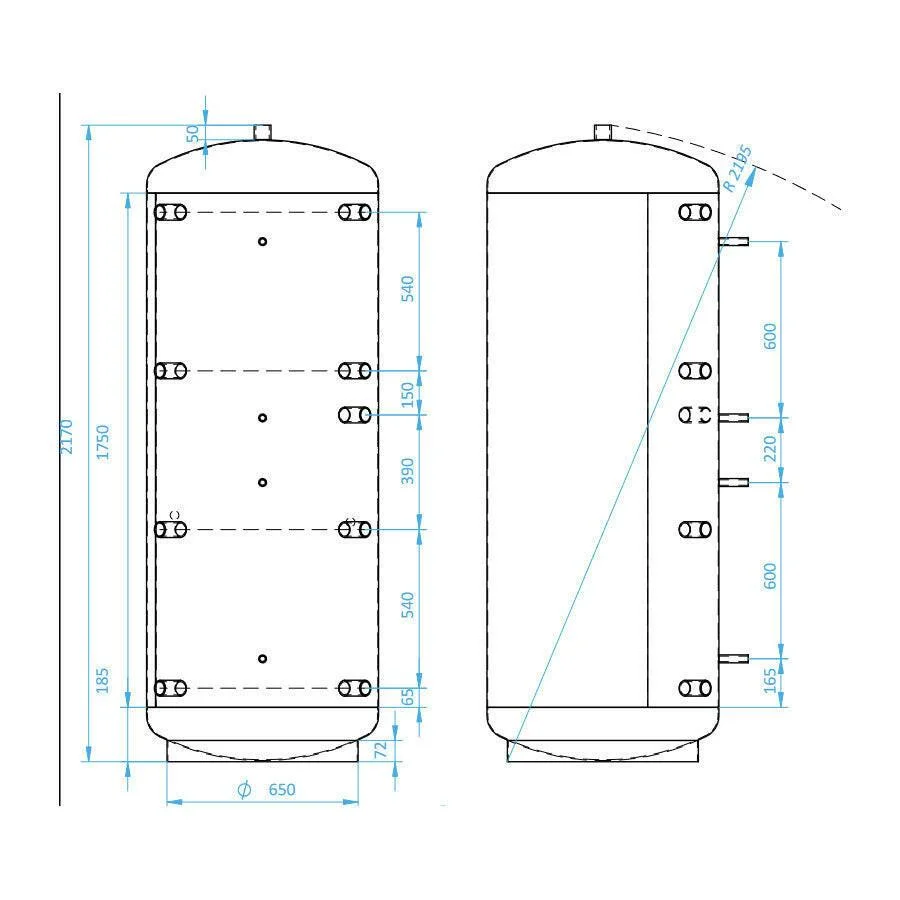 Install Storax HS puffertároló, 1000l, D=790mm, hőcserélő nélkül (SH-0-100079)